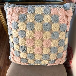 Source Unknown Pastel Yo-Yo Accent Pillow in Pink, Blue, and Cream
